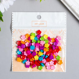 Цена за 2 шт. Бусины для творчества пластик Цветные микро цветочки, набор 150 шт., 0.4?0.9?0.9 см