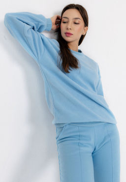 Женский костюм, интерсофт, свитшот и брюки прямые со стрелками, голубой