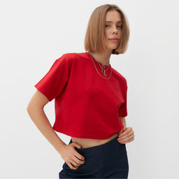 Футболка женская укороченная MINAKU OVERSIZE FIT, фуксия, размер 48 фото 33