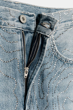 TRF HIGH-WAIST STRAIGHT JEANS WITH SHINY DETAILS - Zara фото 4