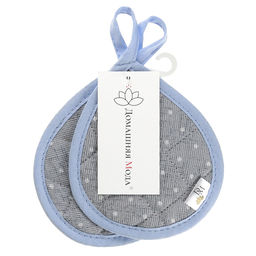 Кухонный комплект Горошек на льне: прихватка 18х20см форма Капелька - 2шт, рогожка 171г/м2, хлопок 100%, наполнитель - ватин 280г/м2, на пластмассовом подвесе, Домашняя мода (Россия)