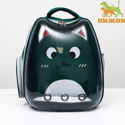 Рюкзак для переноски животных Котик, прозрачный, 34 х 25 х 40 см, зелёный