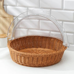 Хлебница с крышкой Доляна «Крем», плетёное основание, d=40 см, пластик, коричневая