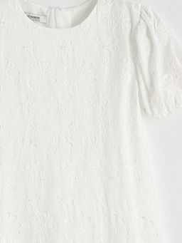 Bisiklet Yaka ?i?ekli K?z ?ocuk Elbise