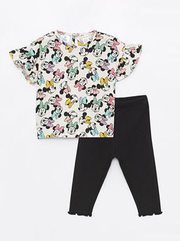 Bisiklet Yaka Uzun Kollu Minnie Mouse Bask?l? K?z Bebek Bluz ve Tayt 2li Tak?m