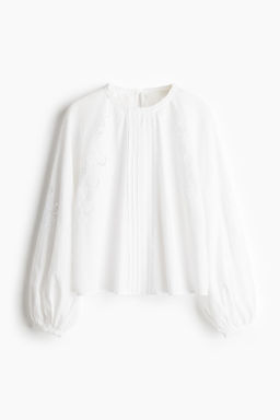 Blusa en mezcla de lino con bordado ingl?s