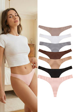 Trendyolmilla Siyah-Cok Renkli 7li Paket Dikissiz/Iz Yapmaz Lazer Kesim Micro Tanga Orme Kulot THMSS25KU00036  фото 15