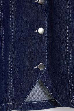 Koyu Mavi Denizci Yaka Detayl? Kontrast Dikisli Denim Gomlek Ceket TWOSS25CE00003