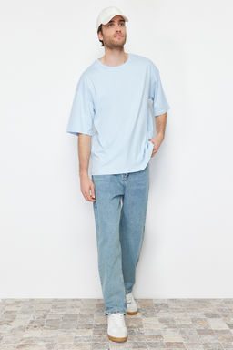 Ac?k Mavi Oversize/Genis Kesim %100 Pamuklu K?sa Kollu Basic T-Shirt TMNSS22TS0318