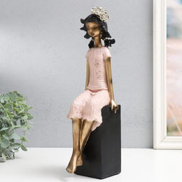 Фигурка полистоун Девочка на кубе, с цветком в волоса?, бело-золотой 9.5?12?34 см