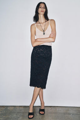 ZW COLLECTION LACE MIDI SKIRT - Zara фото 15