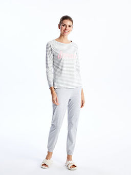 Bisiklet Yaka Nak??l? Uzun Kollu Kad?n Pijama Tak?m?