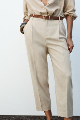 LINEN BELTED STRAIGHT-LEG TROUSERS - Zara фото 3