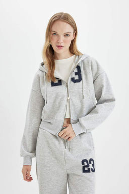 Крутой кардиган из плотной ткани с капюшоном и принтом оверсайз