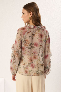 TRENDYOLMILLA Cok Renkli Sifon Transparan Cicekli F?rf?rl? Dokuma Gomlek TWOSS25GO00063  фото 5
