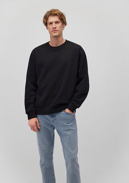 Bisiklet Yaka Siyah Basic Sweatshirt - Mavi фото 2