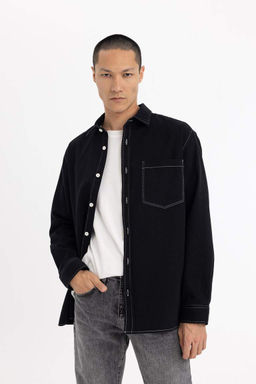 Хлопковая рубашка с длинными рукавами Relax Fit - Defacto фото 4