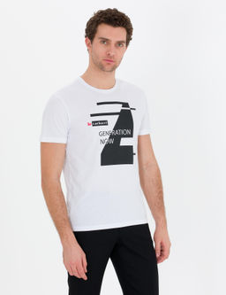 Beyaz Bisiklet Yaka Slim Fit T-Shirt