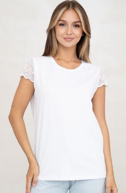 Футболка с кружевом .хлопок 95%, лайкра 5%,белая