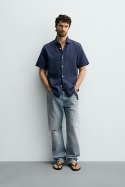 CAMISA ESTRUCTURA LINO - ALGOD?N / Marino