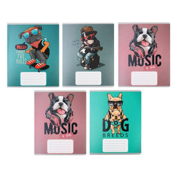 Цена за 20 шт. Тетрадь 12 листов в узкую линию Calligrata "Собачий стиль", обложка мелованный картон, ВД-лак, блок офсет, белизна 95%, МИКС