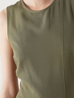 Bisiklet Yaka A Kesim Keten Kar???ml? Elbise