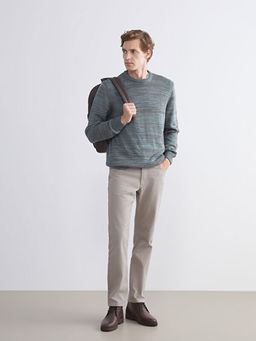 Bisiklet Yaka Desenli Erkek Triko Kazak