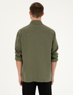 Haki Regular Fit %100 Keten G_mlek Ceket
