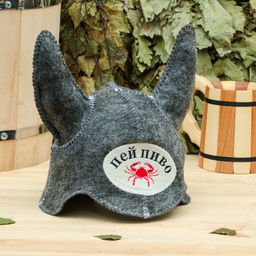 Шапка для бани и сауны "Викинг — пей пиво", полиэфир, шерсть, серая, «Добропаровъ»