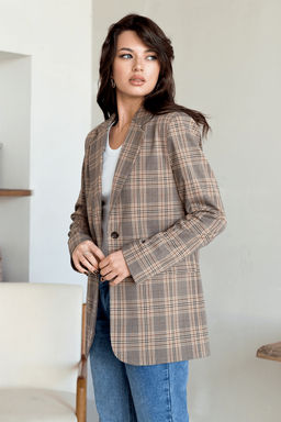 Песочный жакет клетка в стиле оверсайз