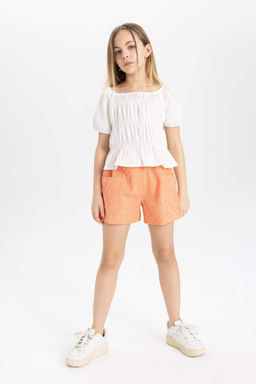 Клетчатые шорты из бумажного пакета для девочек - Defacto фото 2