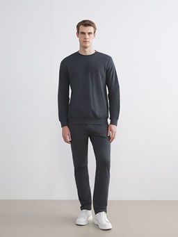 Bisiklet Yaka Bask?l? Erkek Sweatshirt