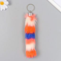 Цена за 12 шт. Пушистик на кольце "Хвост разноцветные полоски" МИКС h=15 см