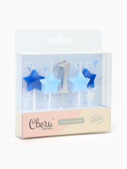 Свечи для торта «1-ый День Рождения Мальчика», серебро/голубой, 2.5×3.5 + 4 см, 5 шт.