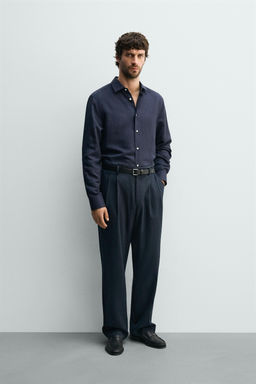 CAMISA REGULAR FIT LINO - LYOCELL / Marino