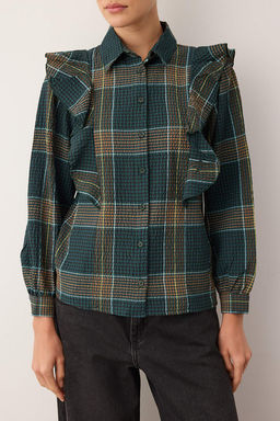 Yesil-Cok Renkli Boho Ekose Dokulu F?rf?r Detayl? Gomlek TWOAW26GO00060