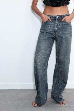 RELAXED MID-WAIST RHINESTONE JEANS - Zara фото 4
