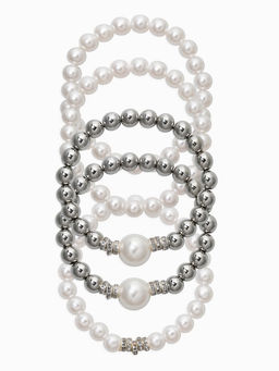 Браслет "Стильный жемчуг" (набор 5шт), №8/16, цвет белый в серебре