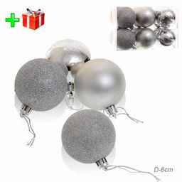 Елочные шары 12 штук 6 см / HX-13/1 /уп 60/ серебро