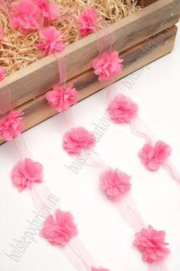 Цветочек шифоновый 4 см (35 шт) на ленте (SF-7042) розовый №176