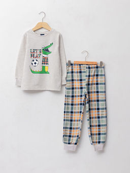 Bisiklet Yaka Bask?l? Uzun Kollu Erkek ?ocuk Pijama Tak?m?