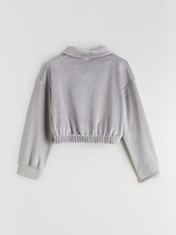 Polo Yaka Kadife K?z ?ocuk Sweatshirt