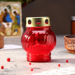 Поминальная свеча парафиновая в стеклянном подсвечнике Лампада, красный