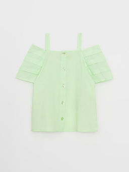 Kay?k Yaka Basic K?sa Kollu Poplin K?z ?ocuk Bluz