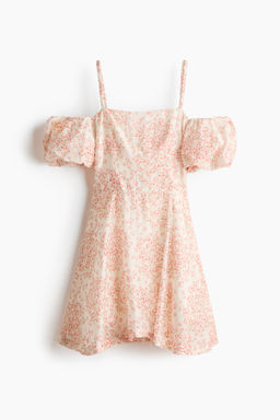 Vestido en mezcla de lino con hombros cut-out