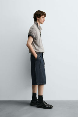 PLEATED RELAXED FIT DENIM BERMUDA SHORTS - Zara фото 4