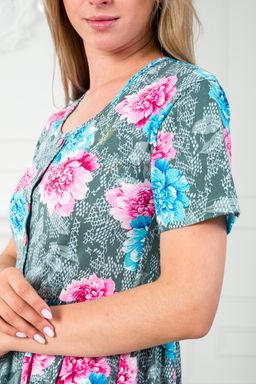 Платье женское с рукавами из кулирки Шейла пион на сером - Амадэль фото 15