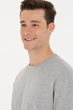 U. S. Polo Assn Мужская серая меланжевая комфортная длинная футболка с круглым вырезом - U.s. polo assn фото 2