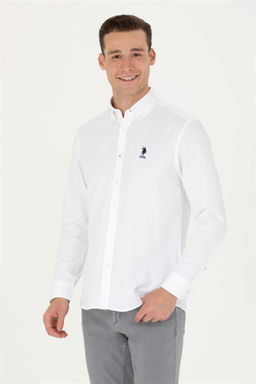 Мужская белая базовая рубашка с длинным рукавом Неожиданная скидка в корзине