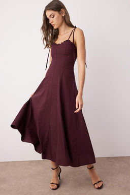 Koyu Bordo Belden Ac?lan Dokuma Maxi Elbise TWOSS25EL00870 - Trendyolmilla фото 8